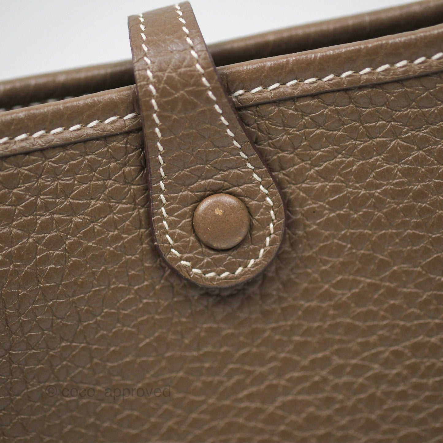 Hermès Mini Evelyne 16 Etoupe 18 Clemence Palladium Hardware with Bleu Indigo Strap