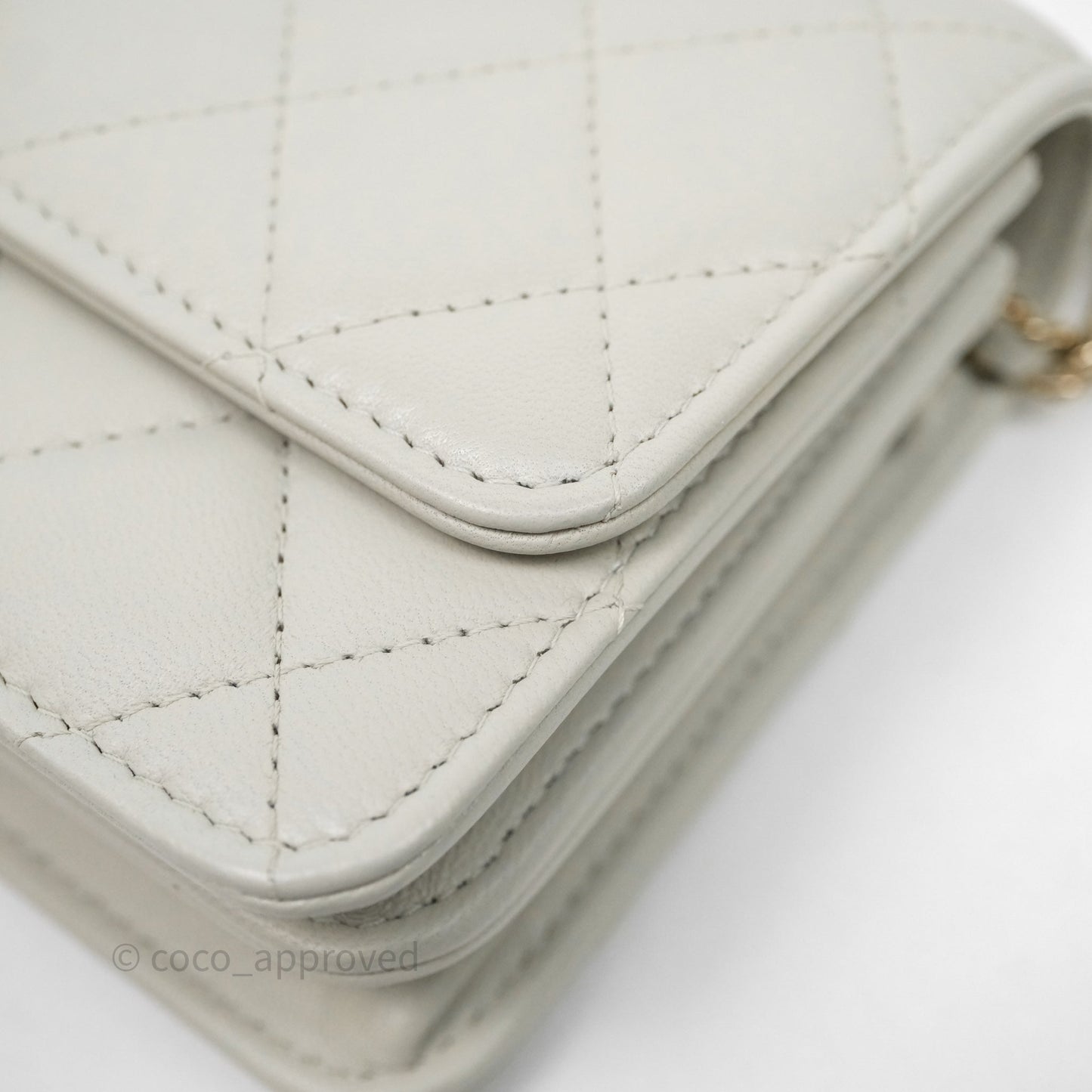 Chanel Trendy CC Wallet On Chain WOC Light Grey Lambskin Gold Hardware N