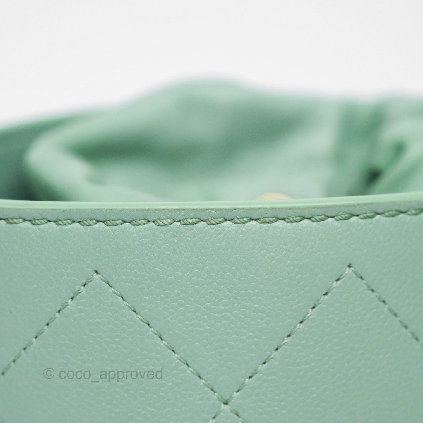 Chanel Drawstring Bucket Bag Quilted Green Caviar Aged Gold Hardware