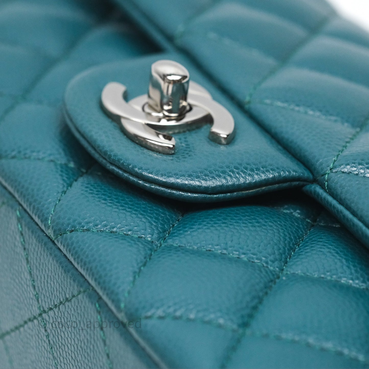 Chanel Quilted Mini Rectangular Green Caviar Silver Hardware