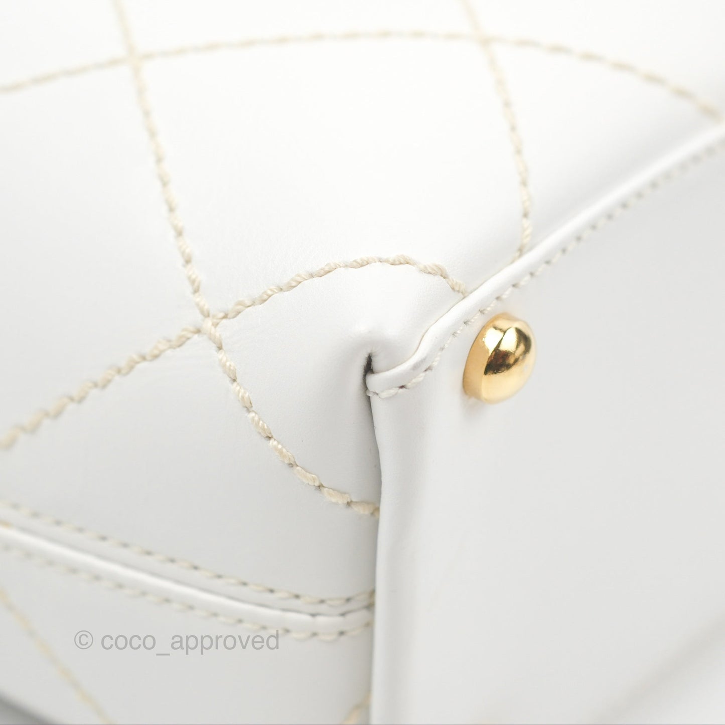 Chanel Vintage Quilted CC Tote Bag White Calfskin Gold Hardware