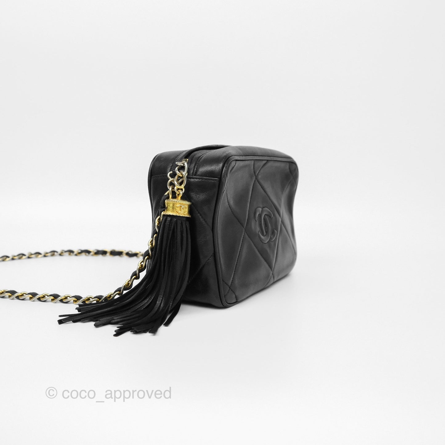 Chanel Vintage Small Camera Bag Black Lambskin Gold Hardware