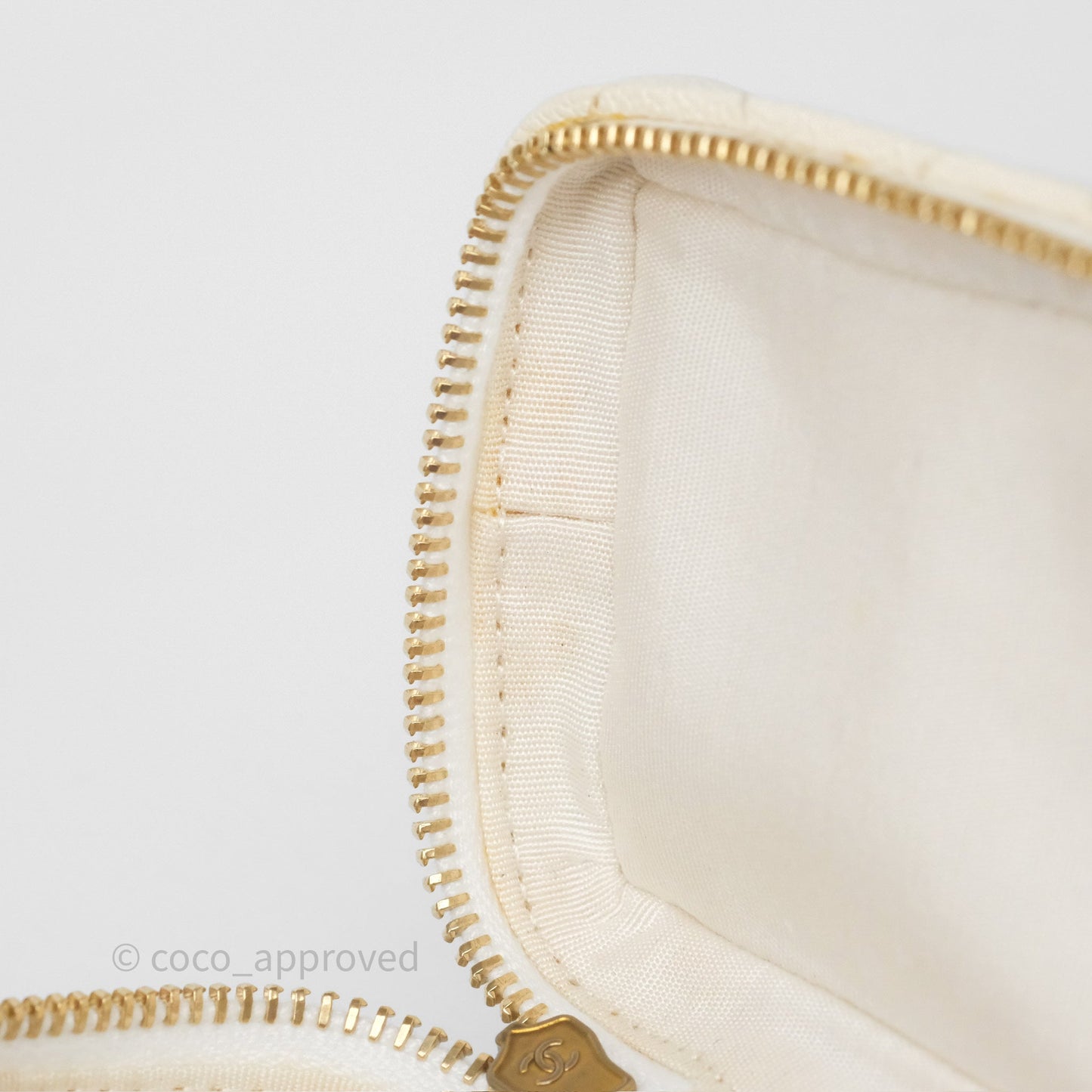 Chanel Quilted Mini Top Handle Vanity With Chain Ivory Caviar Aged Gold Hardware