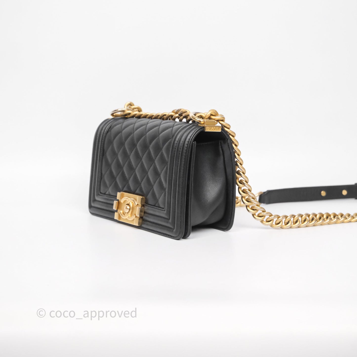 Chanel Small Boy Black Lambskin Aged Gold Hardware
