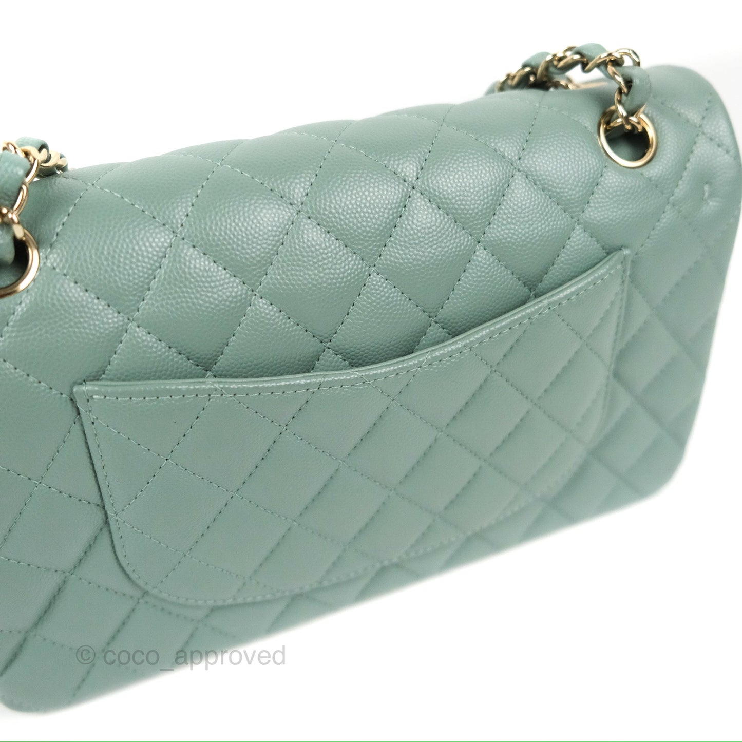 Chanel Classic M/L Medium Flap Quilted Tiffany Green Caviar Gold Hardware