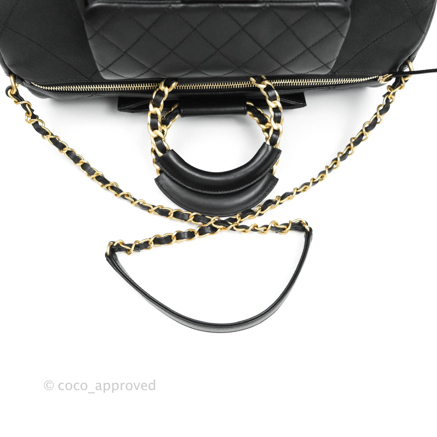 Chanel Large Circular Handle Bowling Bag Caviar Black Aged Gold Hardware