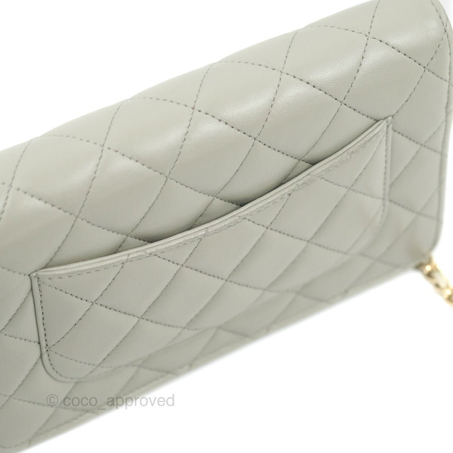 Chanel Quilted Classic Wallet on Chain WOC Light Grey Lambskin Gold Hardware