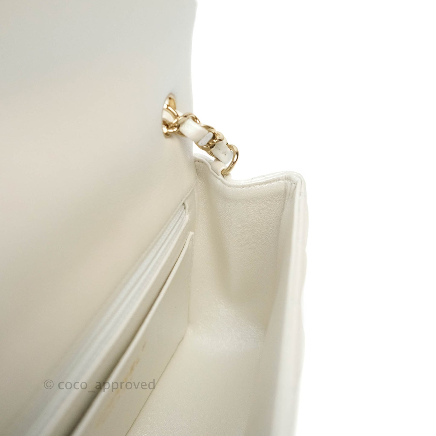 Chanel Quilted Mini Rectangular Iridescent White Lambskin Gold Hardware