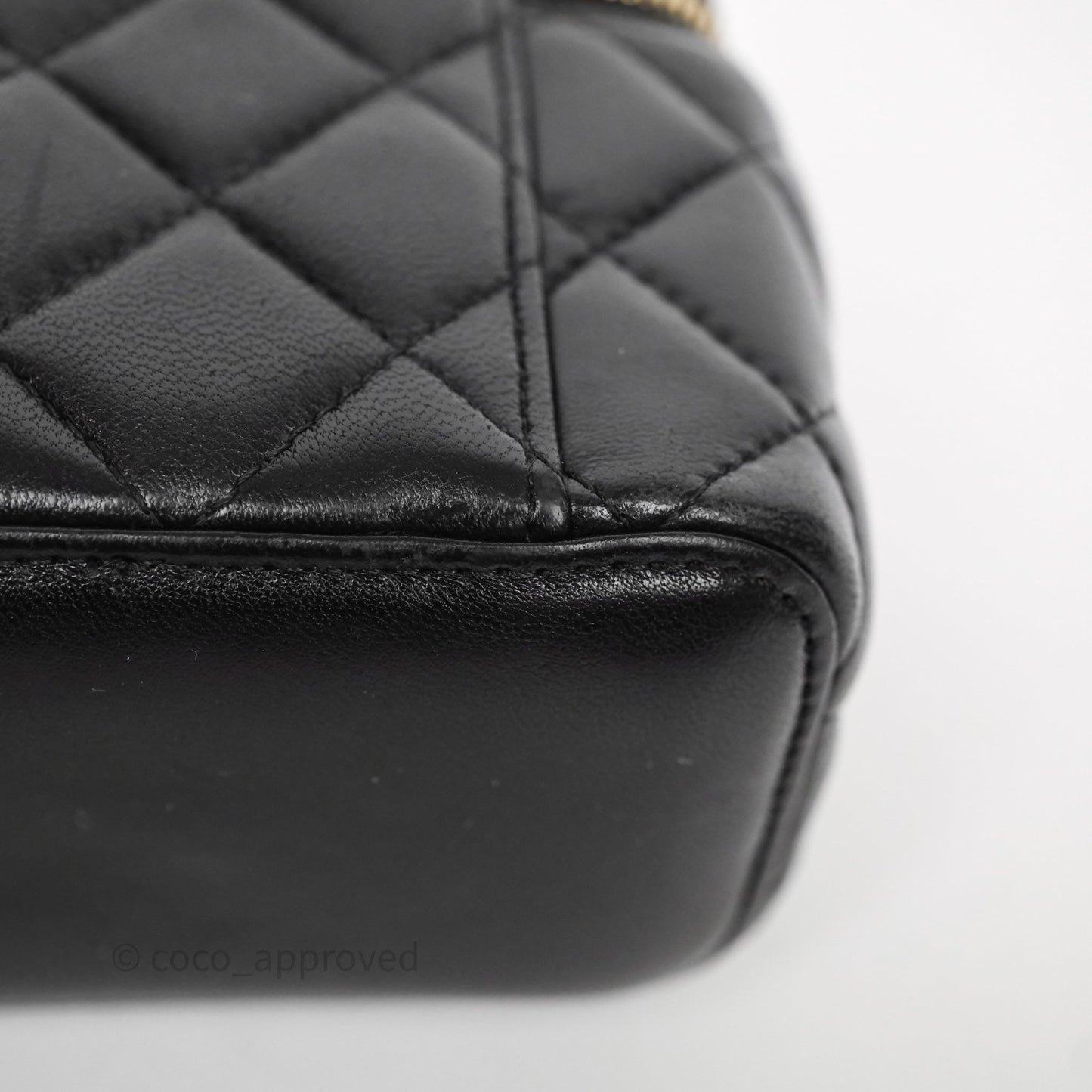 Chanel Mini Black Lambskin Vanity Pearl Crush With Chain Gold Hardware