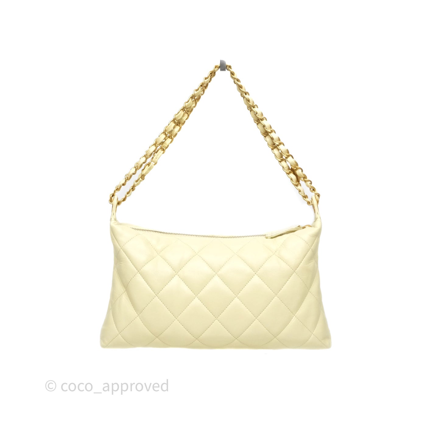 Chanel Large Hobo with Chain Light Yellow Lambskin Aged Gold Hardware 25S