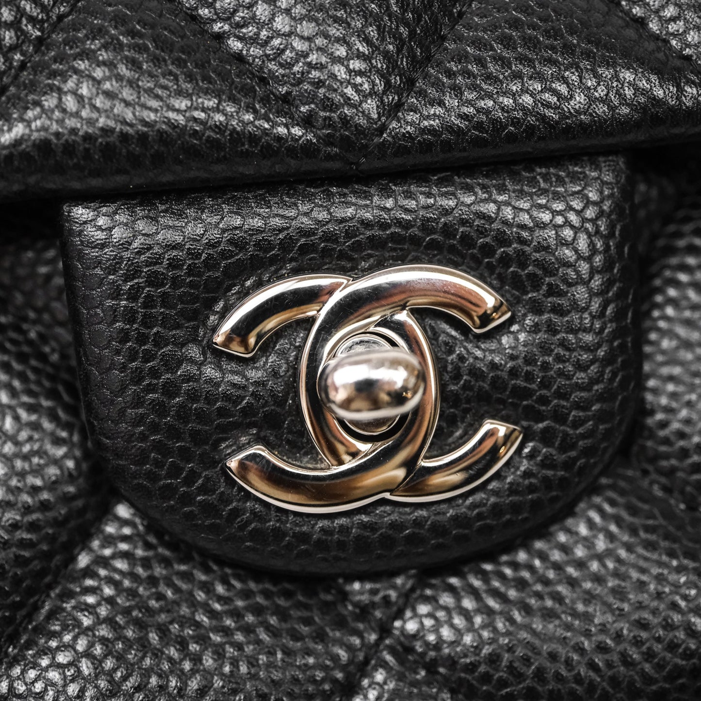 Chanel Quilted Clutch with Chain Black Caviar Silver Hardware