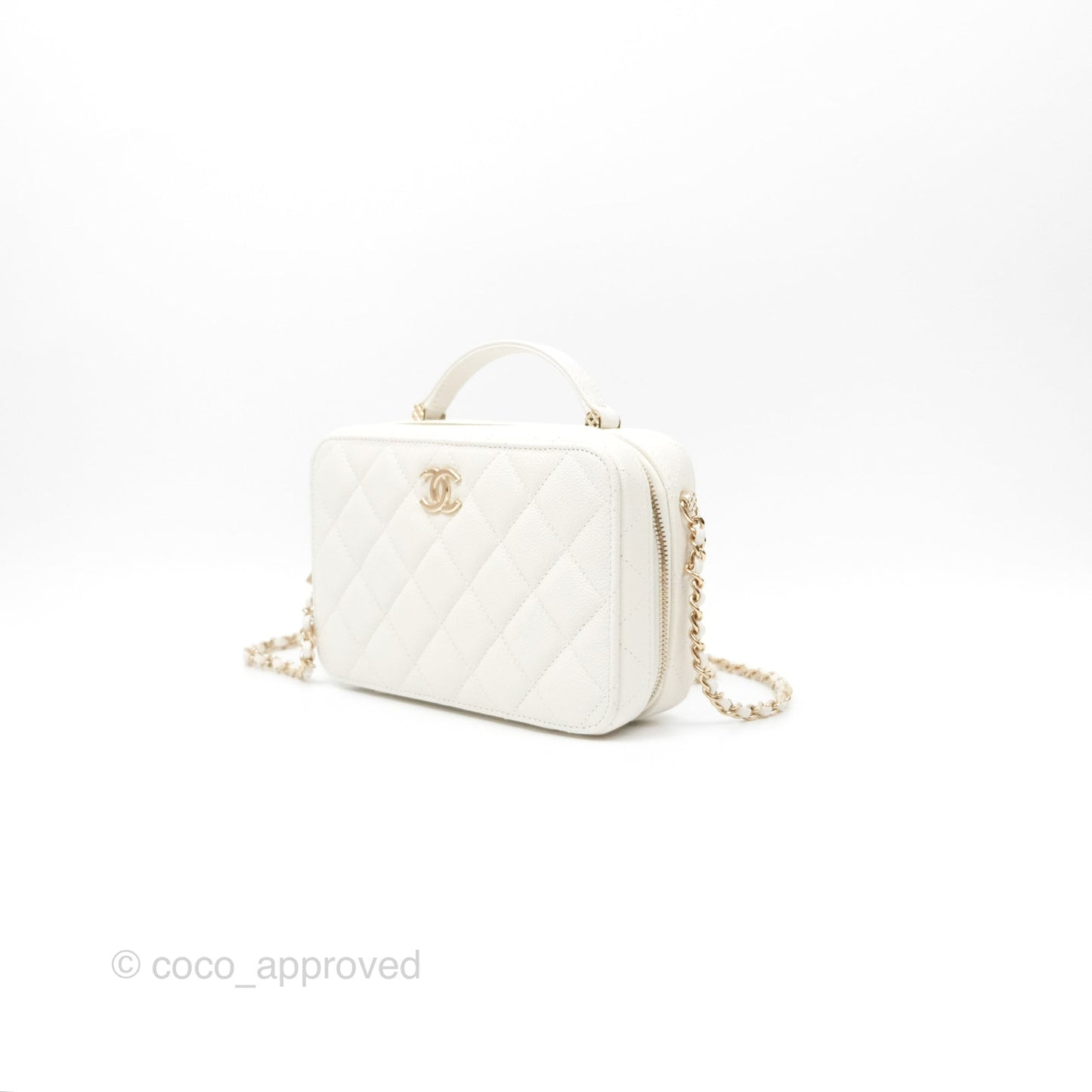 Chanel Quilted Top Handle Vanity White Caviar Gold Hardware