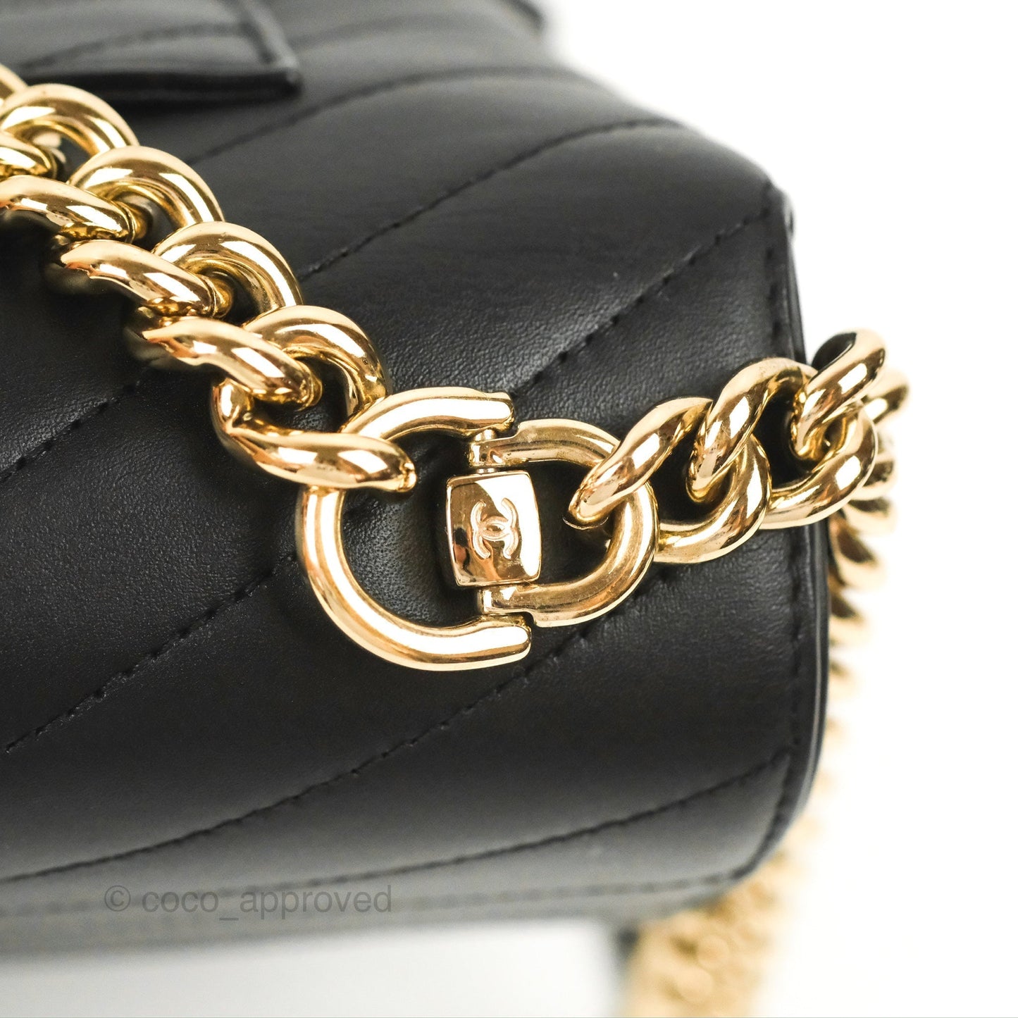 Chanel Chevron Stitched Coco Flap Bag Black Calfskin Gold Hardware