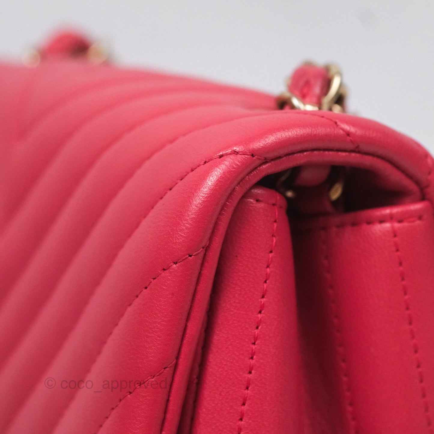 Chanel Mini Square Flap Chevron Dark Pink Lambskin Gold Hardware