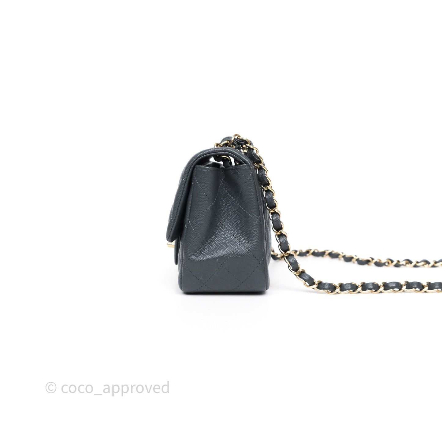 Chanel Mini Square Flap Quilted Dark Grey Blue Caviar Gold Hardware