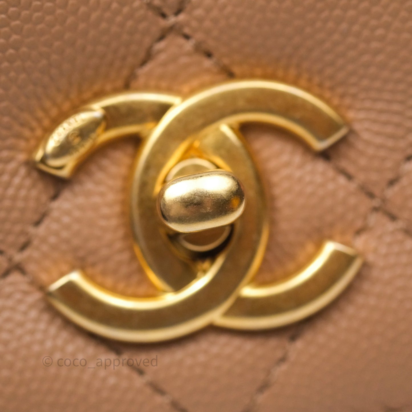 Chanel Quilted Accordion Flap Bag with Handle Beige Caviar Aged Gold Hardware 23B