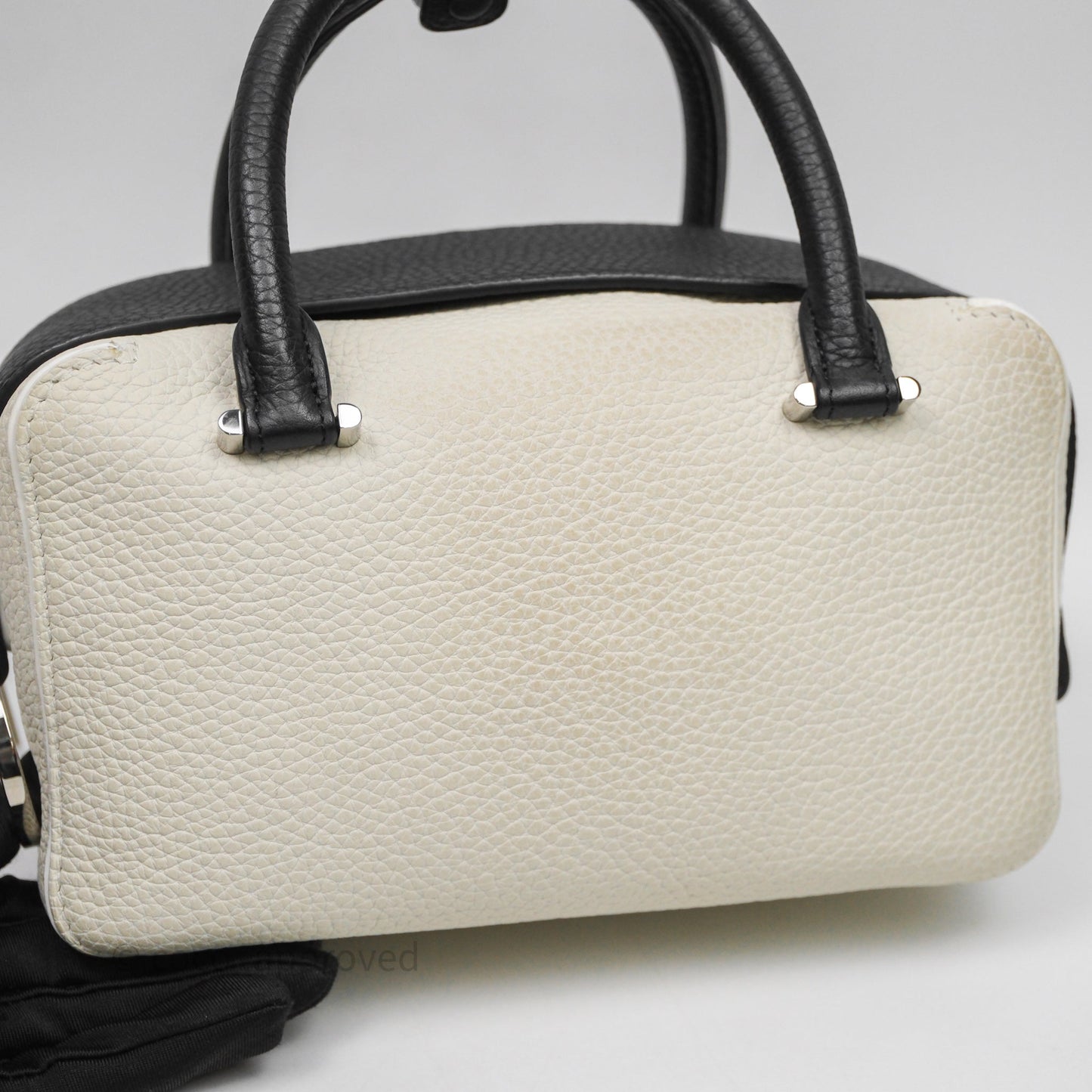 Delvaux Cool Box Mini Taurillon Soft Grained White/Black Calfskin Silver Hardware