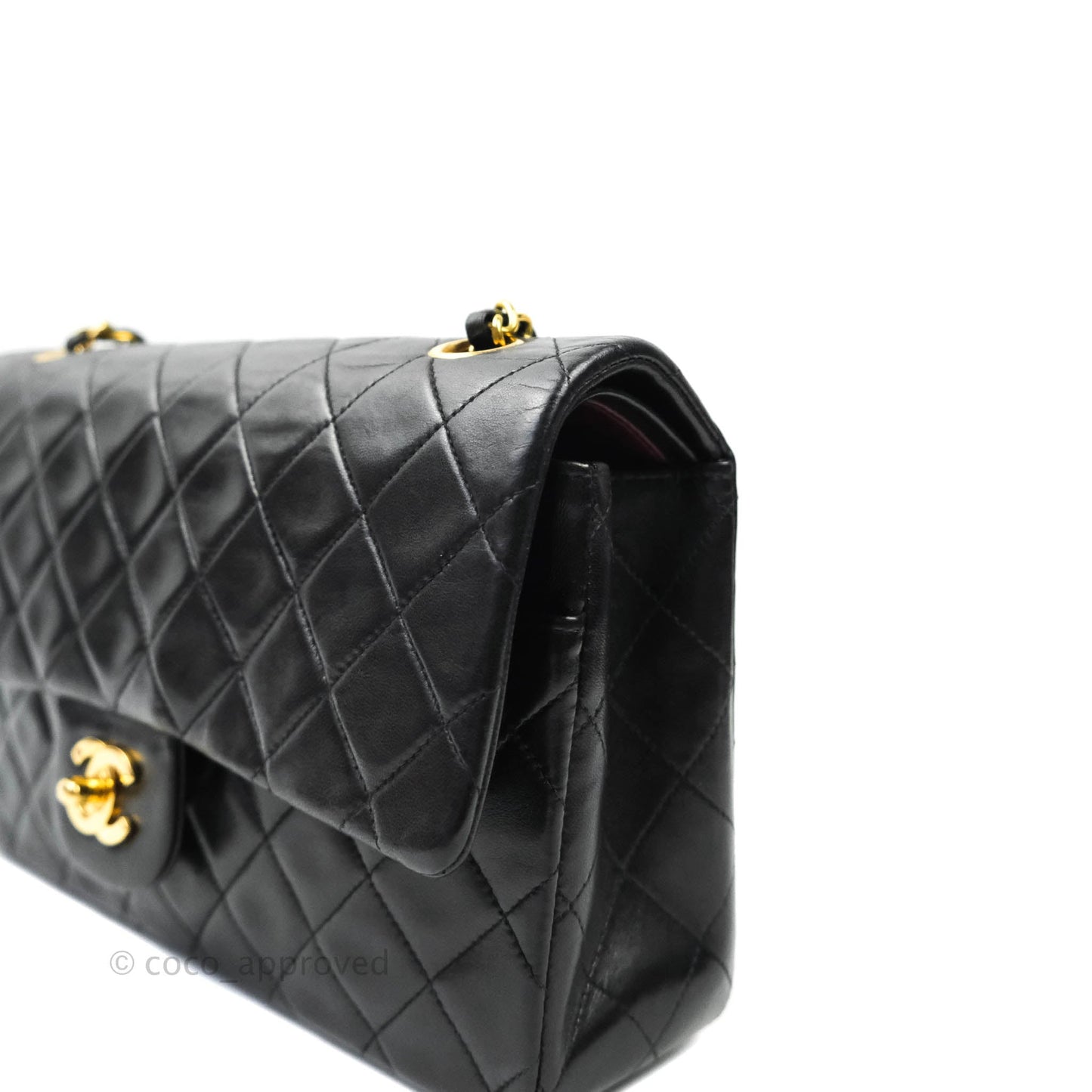 Chanel Vintage M/L Lambskin Medium Double Flap Bag Black 24K Gold Hardware