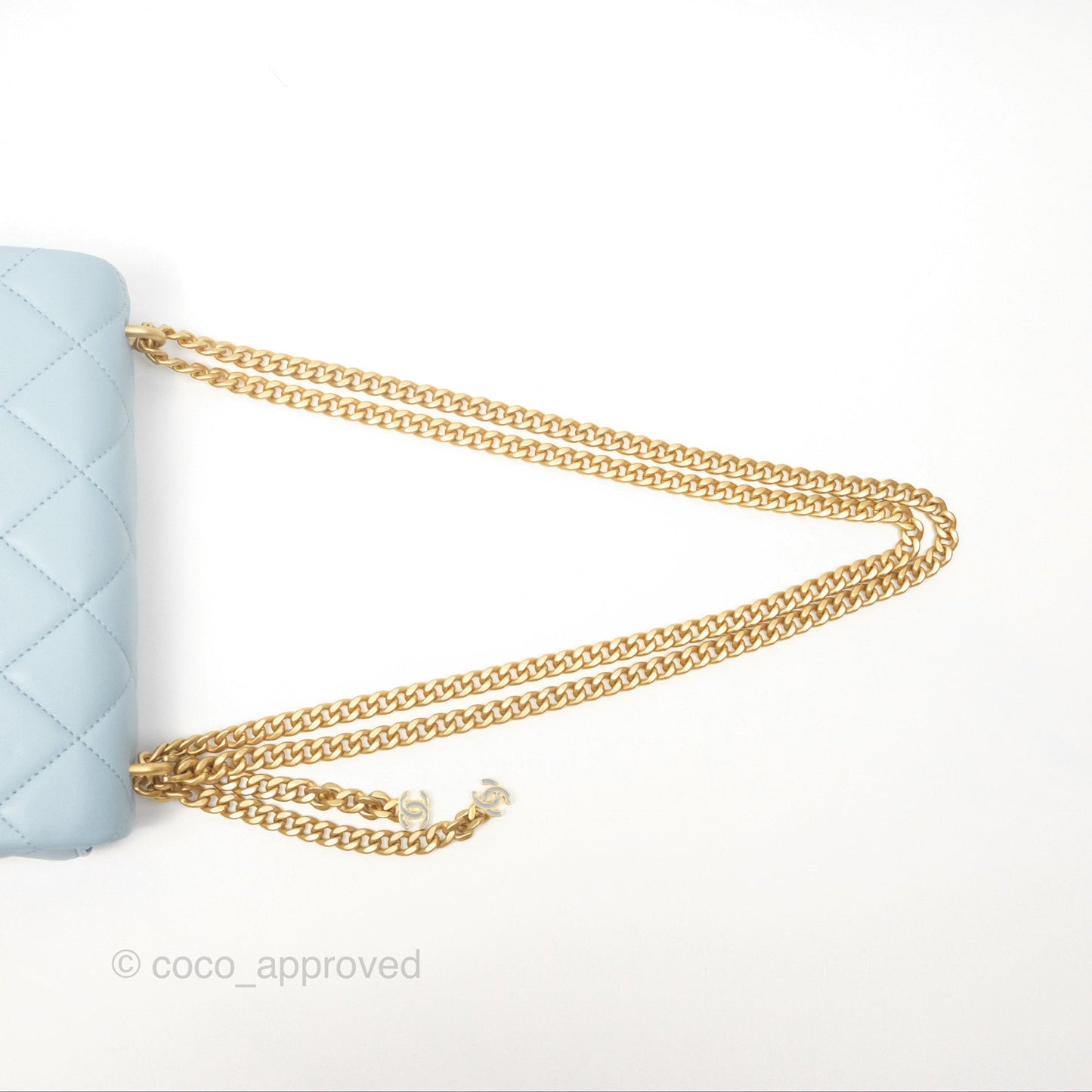 Chanel Quilted Enamel Pending CC Small Square Flap Baby Blue Lambskin 22P