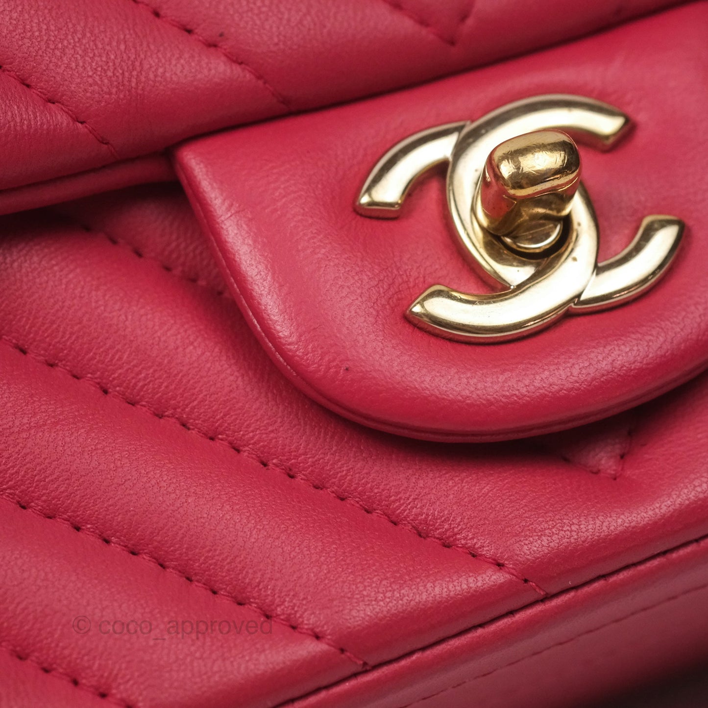 Chanel Mini Square Flap Chevron Dark Pink Lambskin Gold Hardware