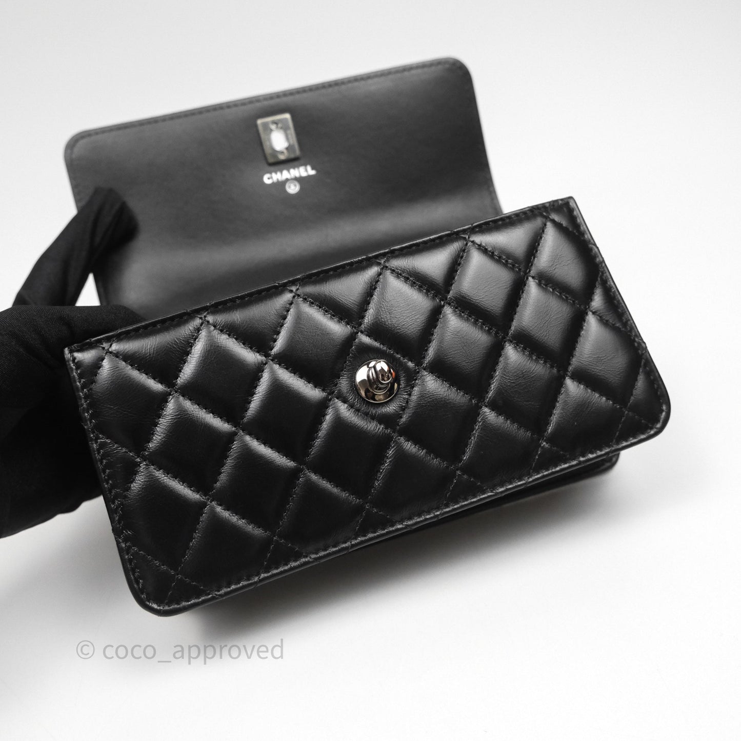 Chanel Mini Crystal Top Handle Wallet On Chain WOC Black Calfskin Gun Metal Hardware 23K