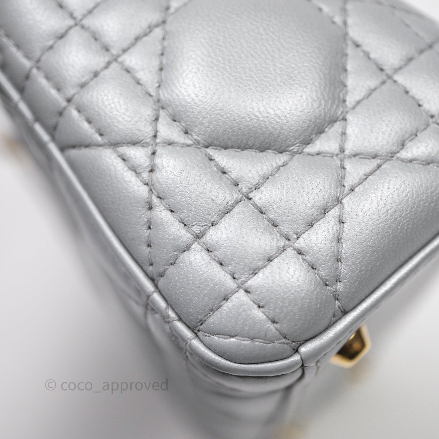Christian Dior Mini Lady Dior Iridescent Grey Lambskin Cannage Gold Hardware