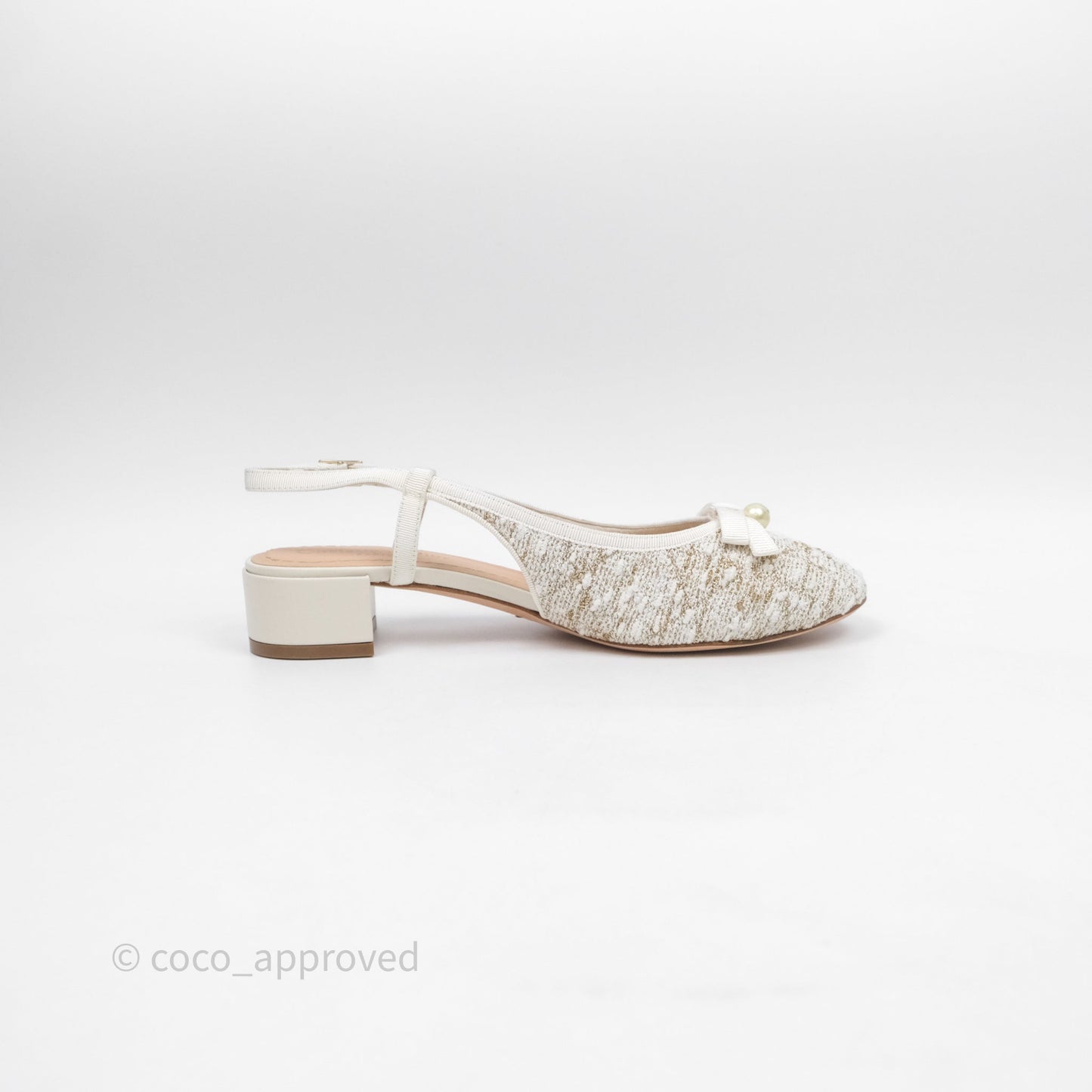 Dior Ballet Slingback Pump White Cannage Tweed Gold-Tone Metallic Thread