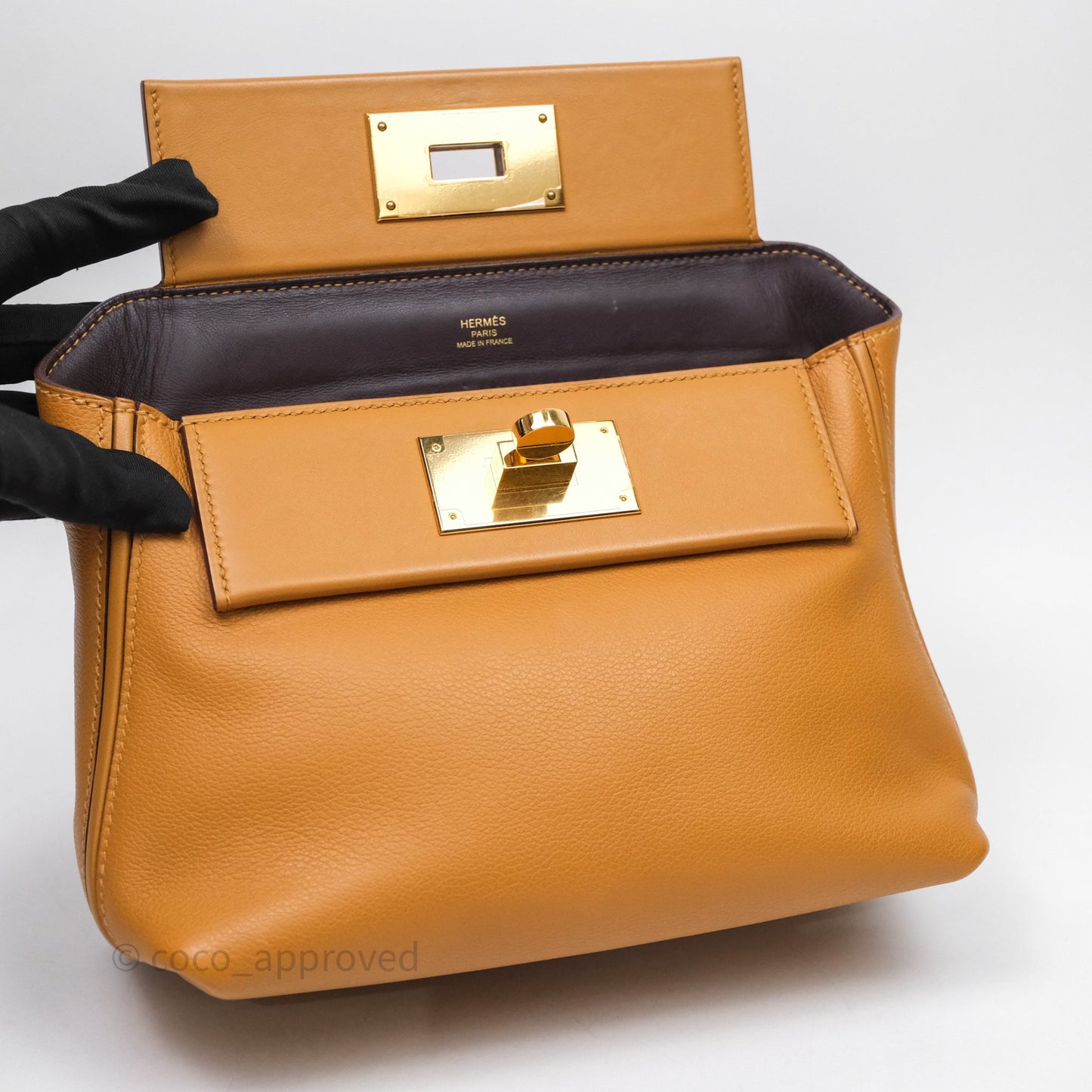 Hermès 24/24 21 Mini Caramel/Sesame/Rouge Sellier Gold Hardware