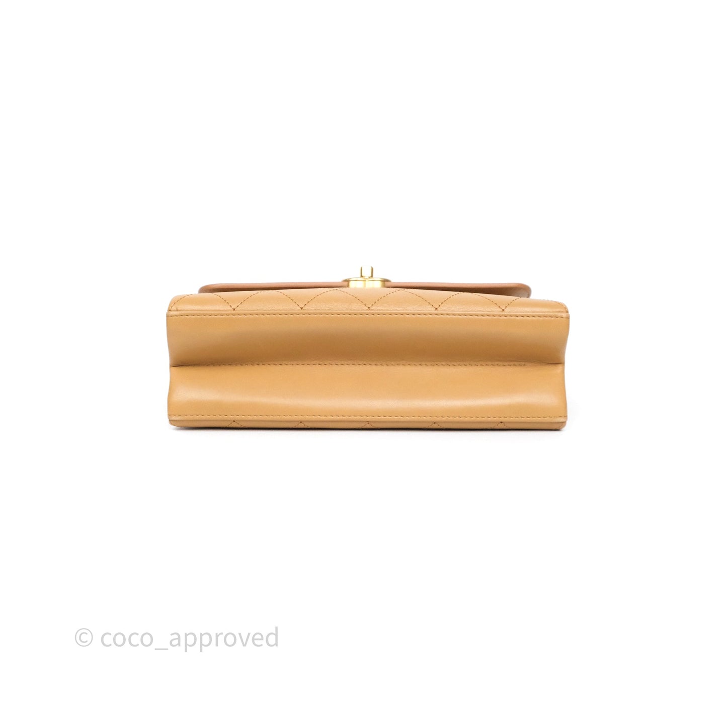 Chanel Small Coco Luxe Flap Bag Caramel Beige Calfskin Aged Gold Hardware