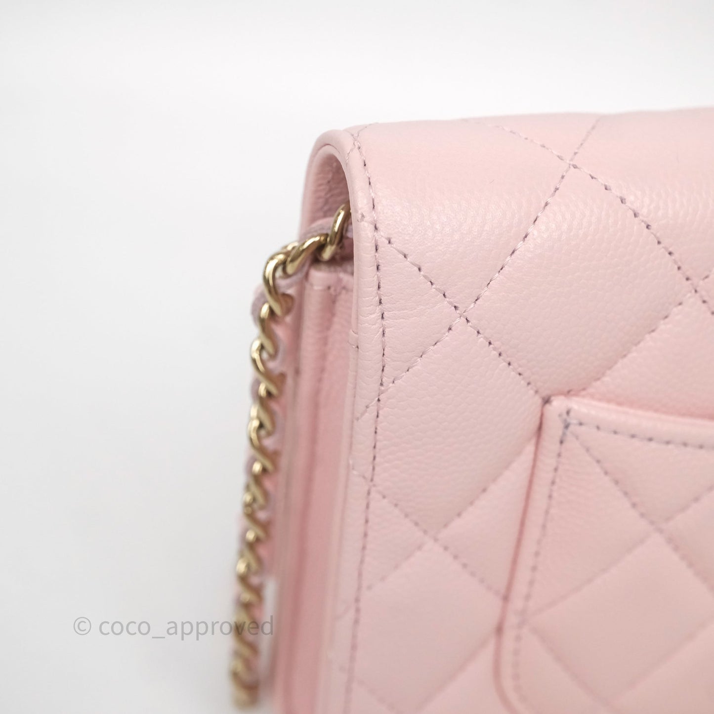Chanel Classic Quilted Wallet on Chain WOC Light Pink Caviar Gold Hardware