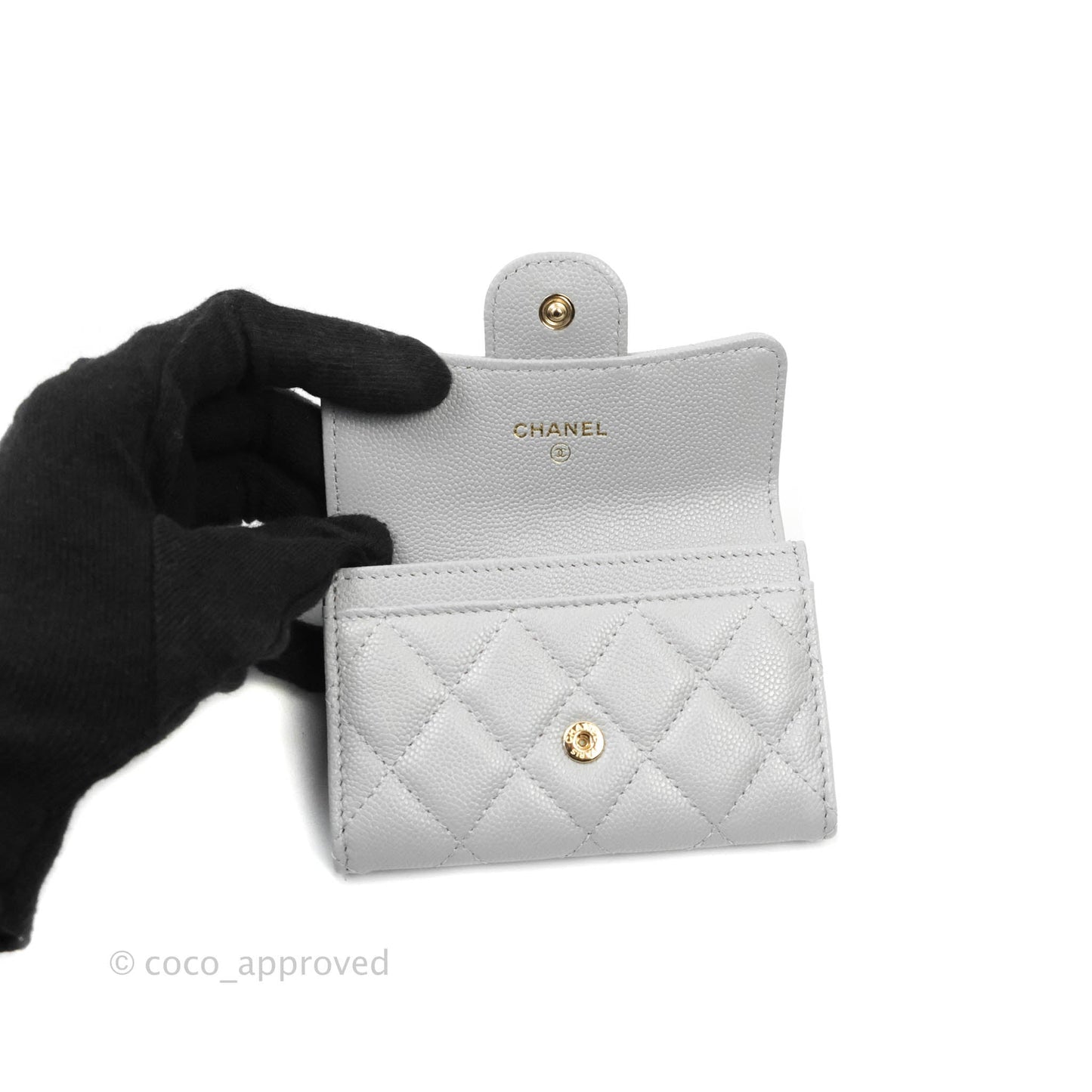 Chanel Quilted Flap Card Holder Grey Caviar Gold Hardware 21A