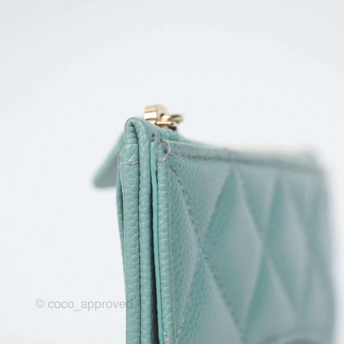 Chanel Quilted Zip Flap Card Holder Tiffany Blue Caviar Gold Hardware