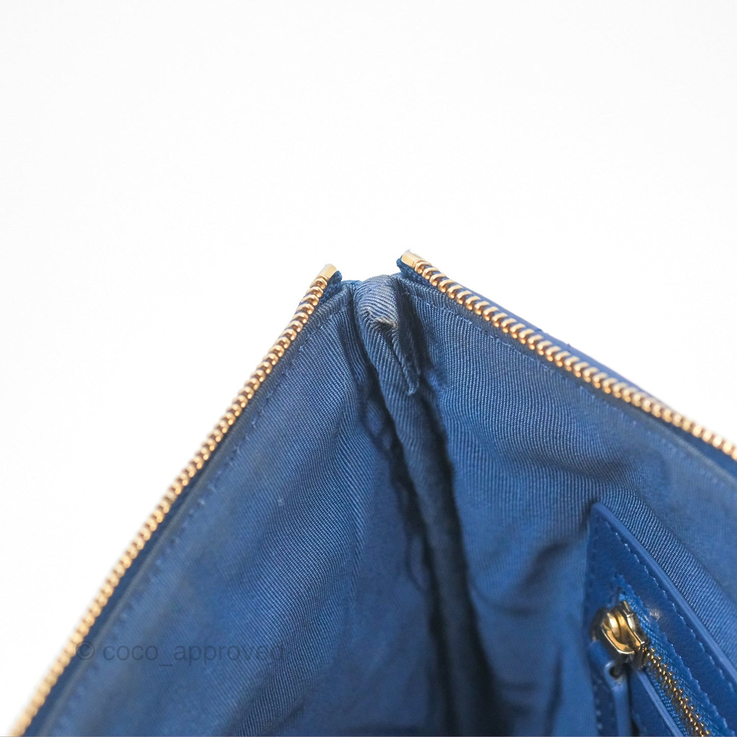 Chanel Medium Quilted O Case Blue Lambskin Gold Hardware