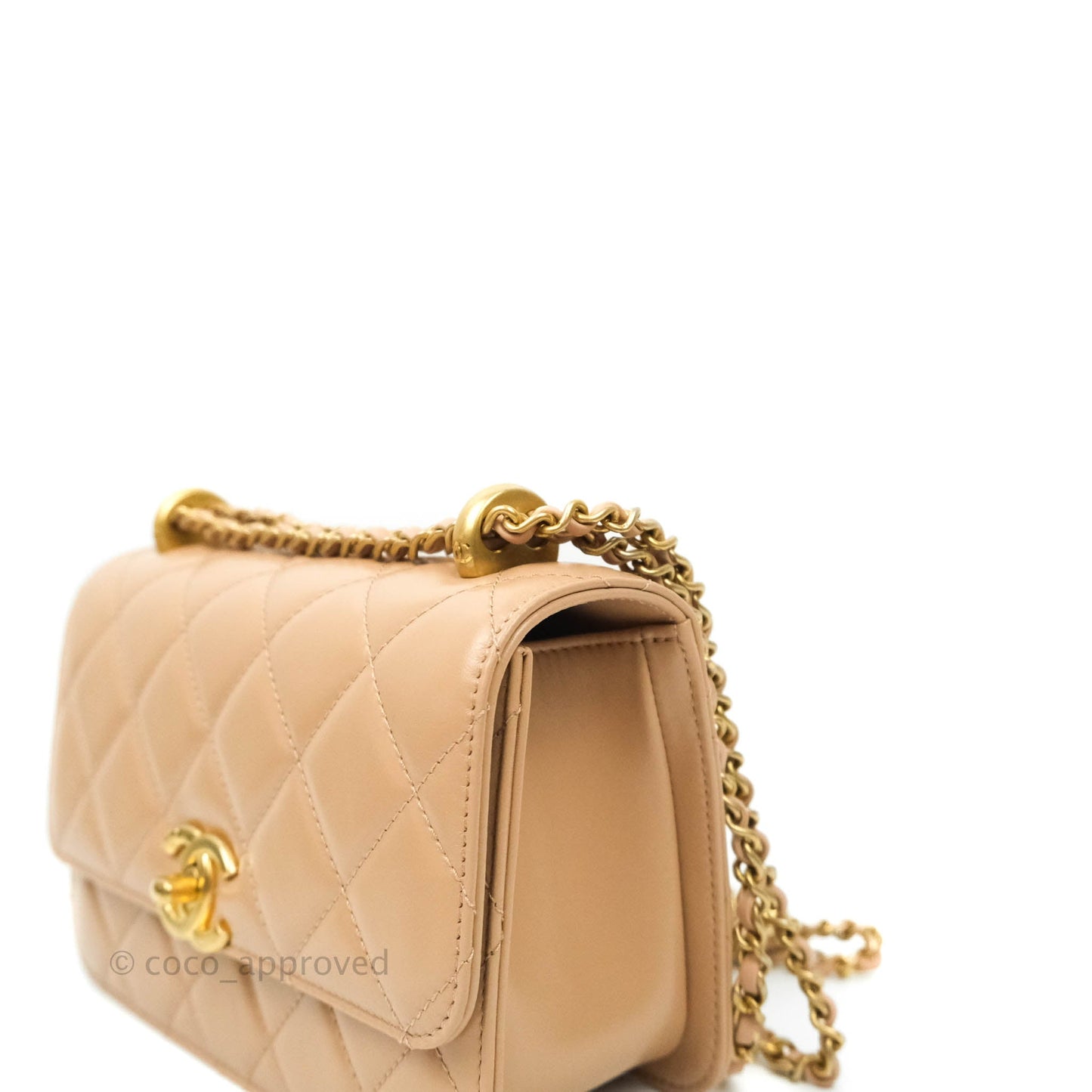 Chanel Quilted Mini Perfect Fit Adjustable Beige Calfskin Gold Hardware 21A