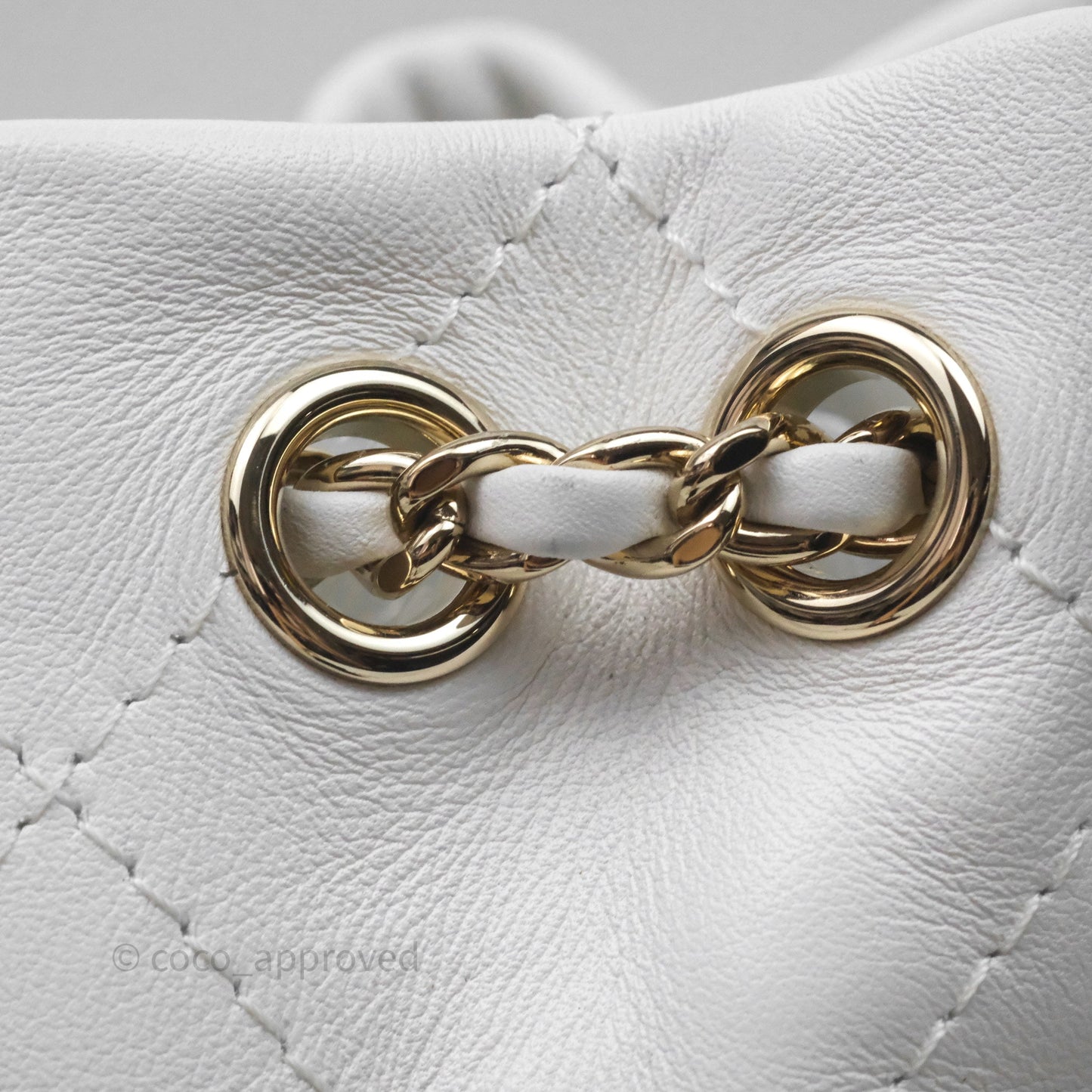 Chanel Quilted Drawstring Bucket Backpack White Calfskin Gold Hardware 24C