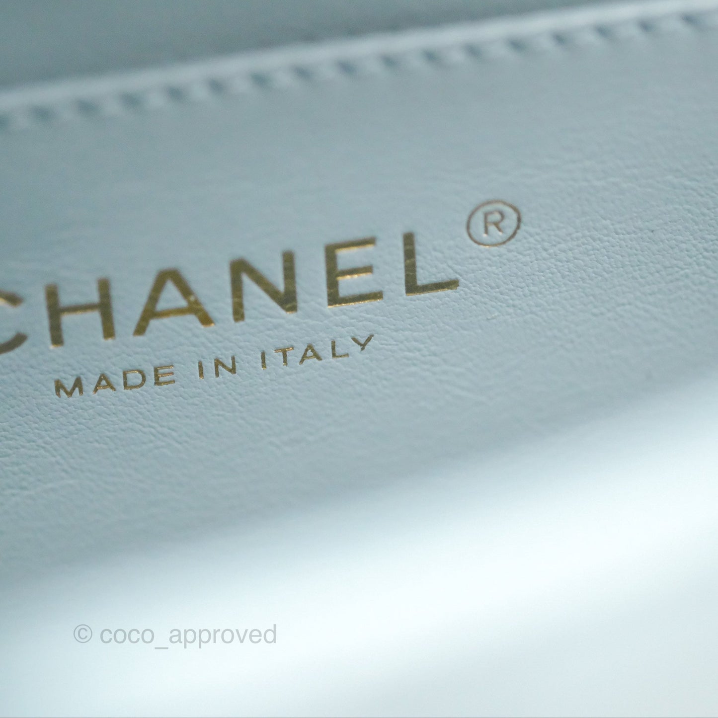 Chanel Quilted Enamel Pending CC Mini Square Flap Baby Blue Lambskin 22P