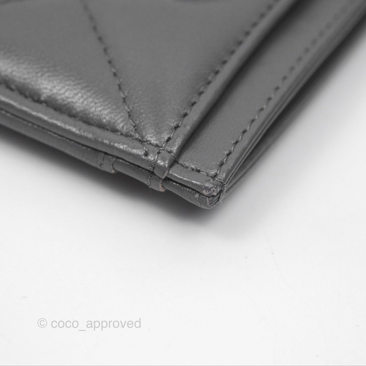Chanel 19 Quilted Grey Flat Card Holder Silver Hardware
