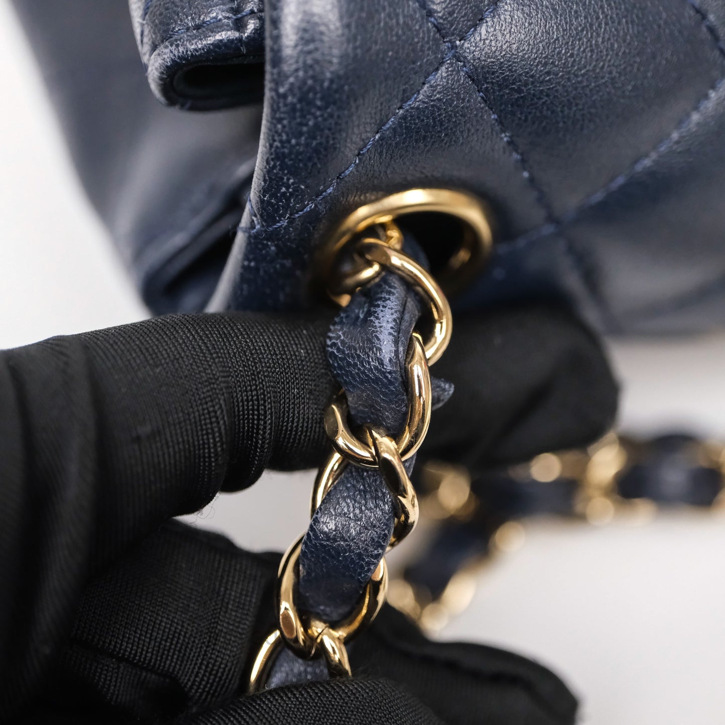 Chanel Mini Square Flap Quilted Navy Lambskin Gold Hardware