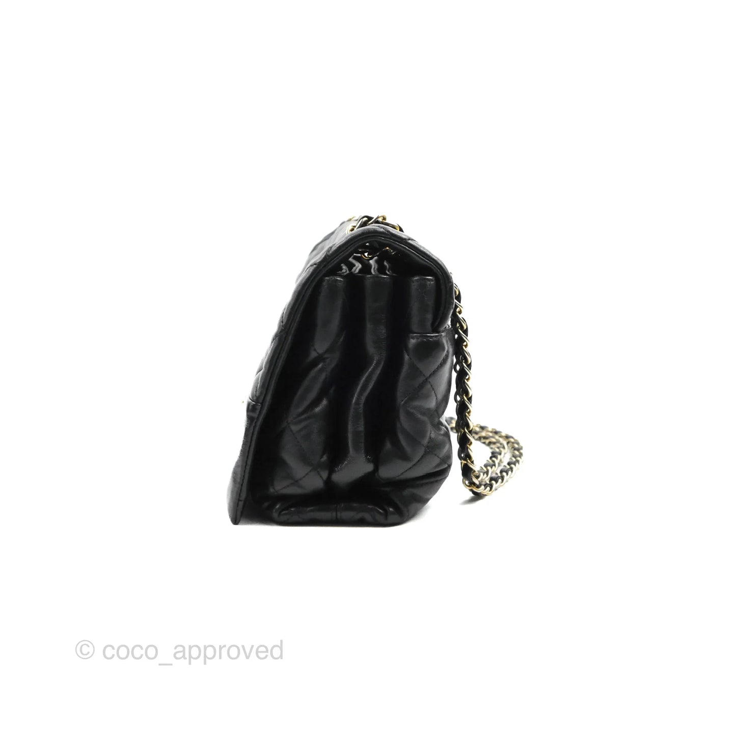 Chanel Soft Elegance Flap Bag Calfskin Black Aged Gold Hardware