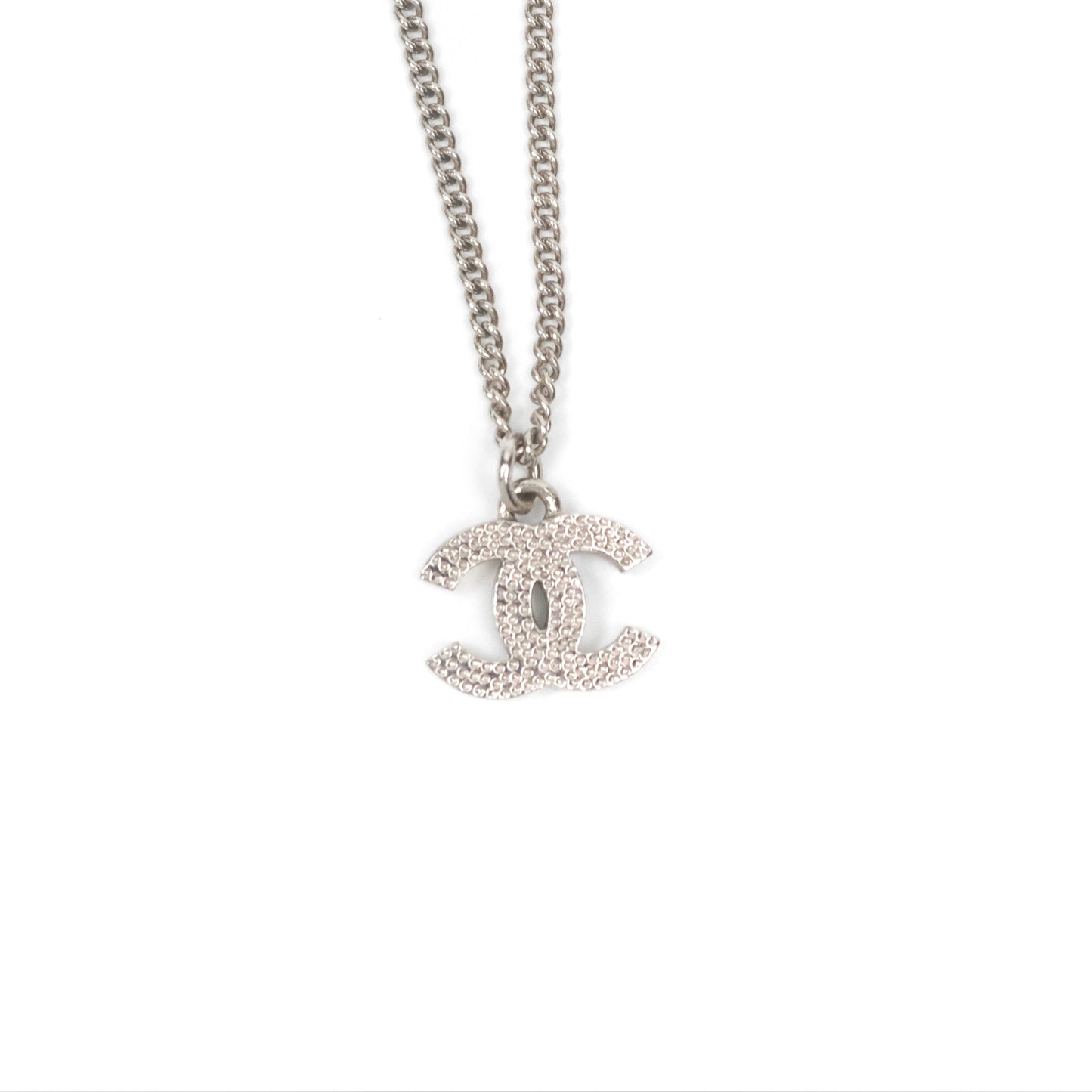 Chanel Crystal CC Necklace Silver Tone 12V