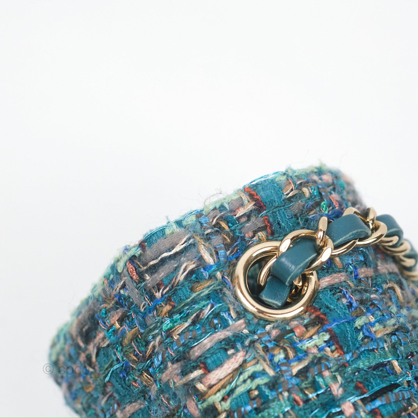 Chanel Mini Rectangular Flap Teal Tweed Gold Hardware