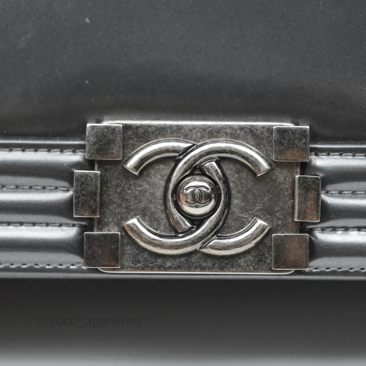 Chanel Medium Boy Metallic Dark Grey Iridescent Glazed Calfskin Ruthenium Hardware