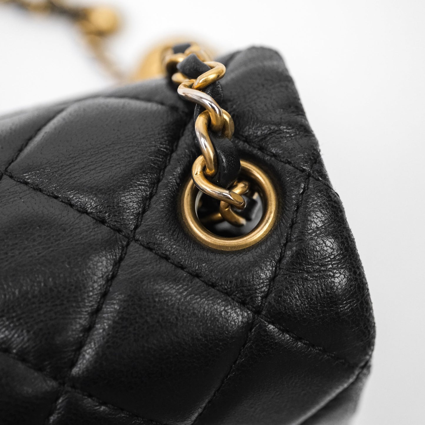 Chanel Pearl Crush Mini Square Quilted Black Lambskin Aged Gold Hardware