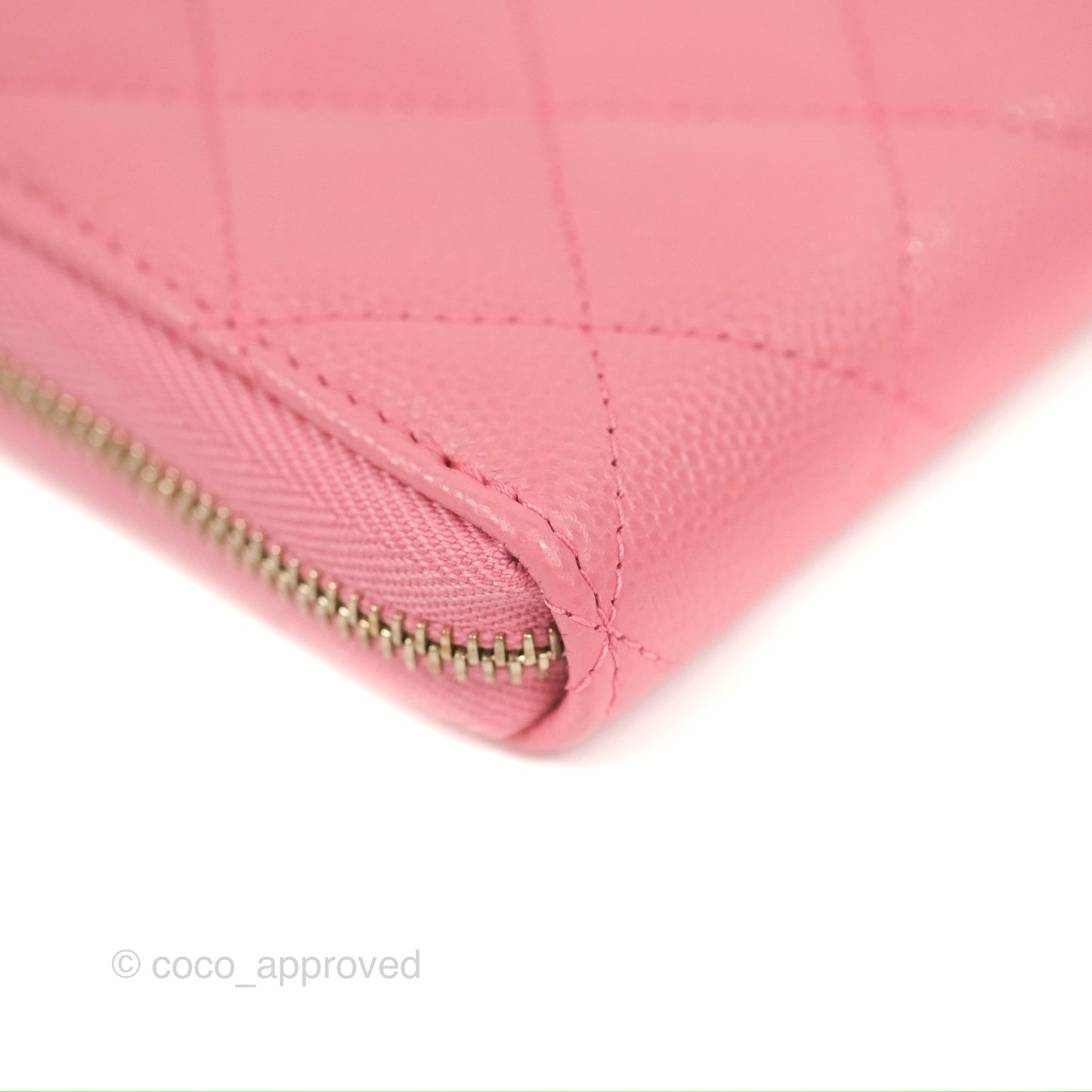 Chanel Classic Zip Long Wallet Quilted Pink Caviar Gold Hardware