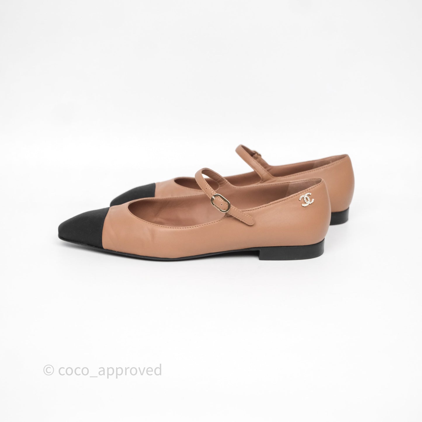 Chanel Crystal CC Flats Dark Beige/ Black Size 38.5