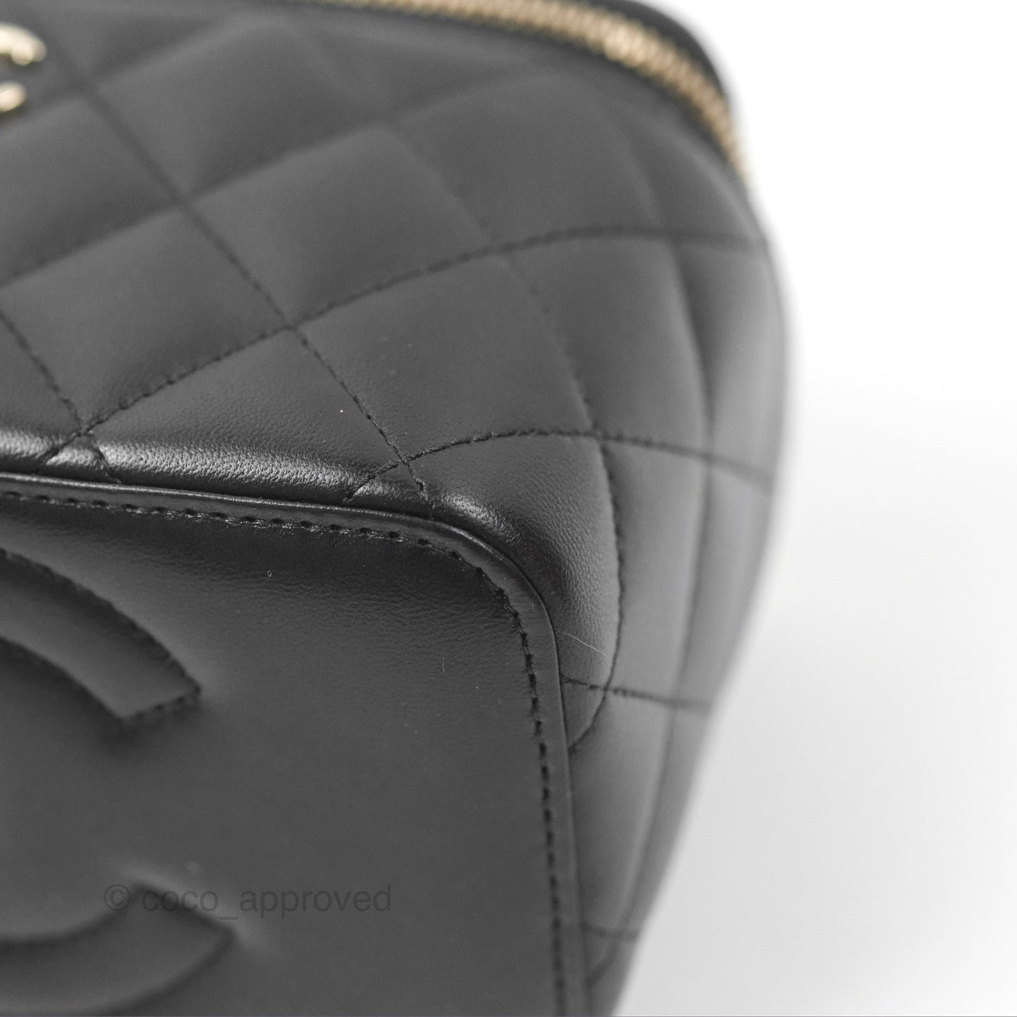Chanel Vanity Rectangular Top Handle Black Pink Lambskin Gold Hardware