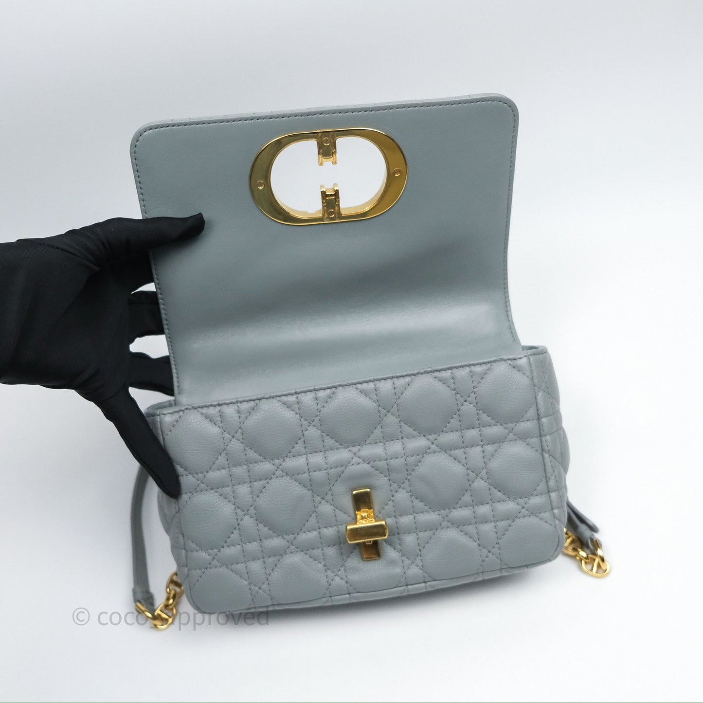Dior Small Caro Bag Grey Supple Cannage Calfskin