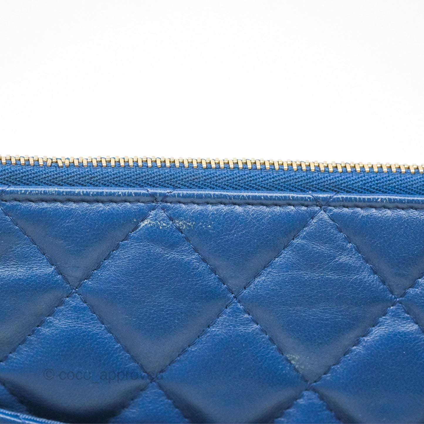 Chanel Medium Quilted O Case Blue Lambskin Gold Hardware