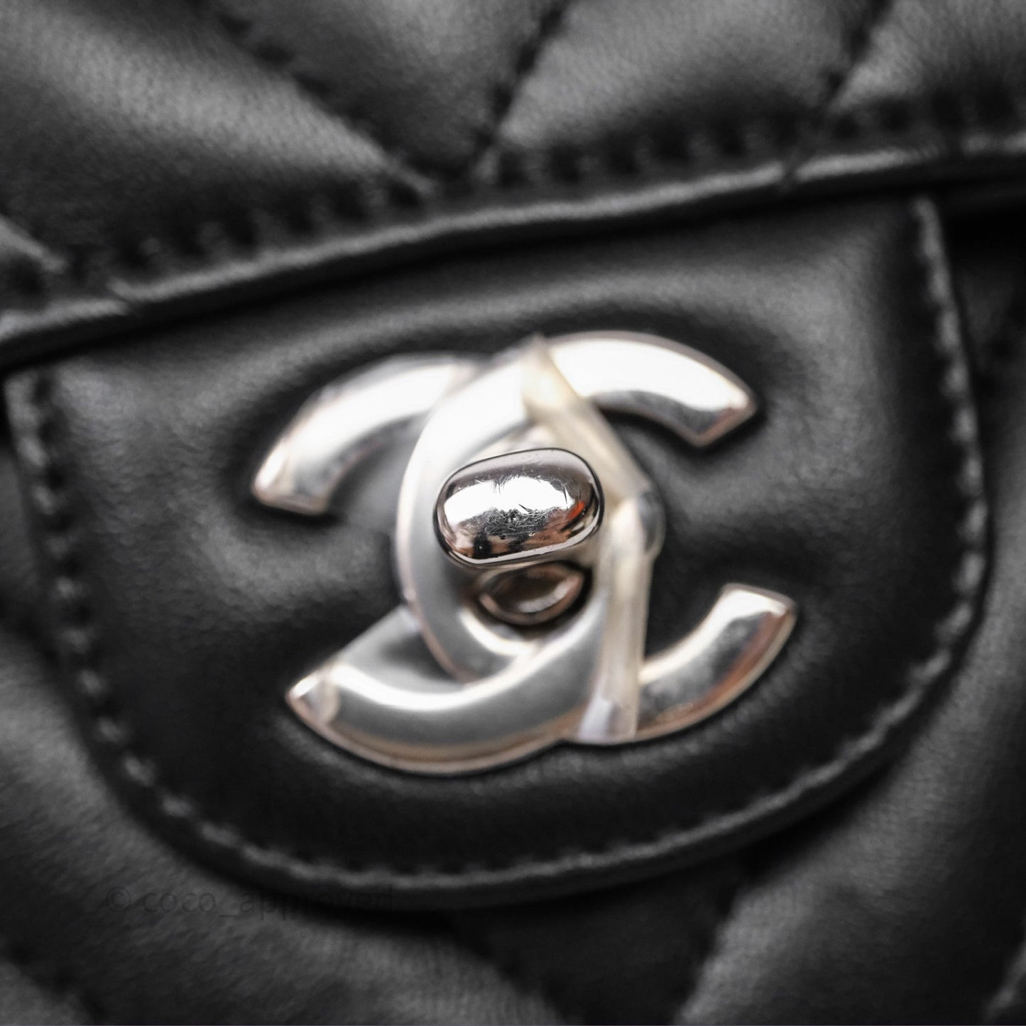 Chanel Classic M/L Medium Flap Chevron Black Lambskin Silver Hardware
