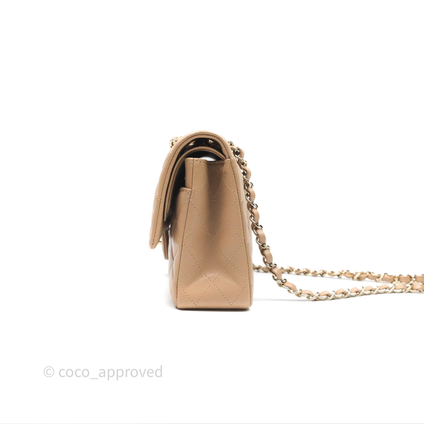 Chanel Classic M/L Medium Double Flap Dark Beige Caviar Gold Hardware 19B